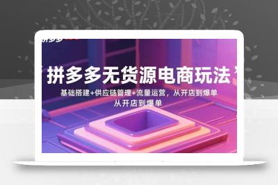 拼多多无货源电商玩法：基础搭建+供应链管理+流量运营，从开店到爆单