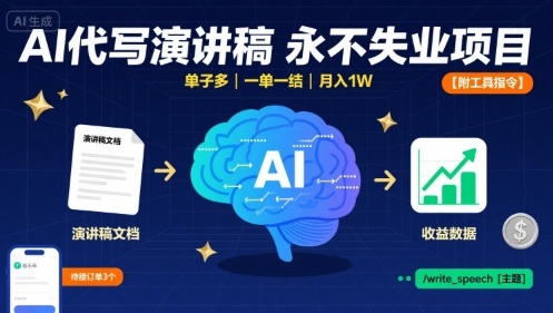 AI代写演讲稿，永不失业项目，单子多，一单一结，月入1W【附工具指令】-小白网创