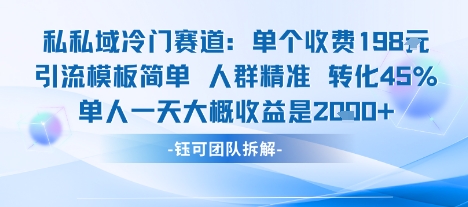 私域冷门赛道单个收费198米引流模板简单人群精准 45%的转化率单人一天大概收益多张-小白网创