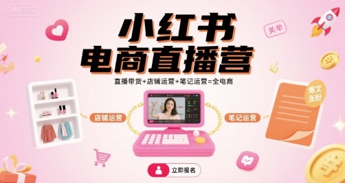 小红书电商直播营，直播带货+店铺运营+笔记运营=全电商-小白网创