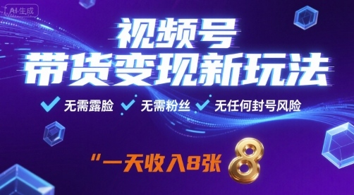 视频号带货变现新玩法，无需露脸，无需粉丝，无任何封号风险，一天收益8张【揭秘】-小白网创