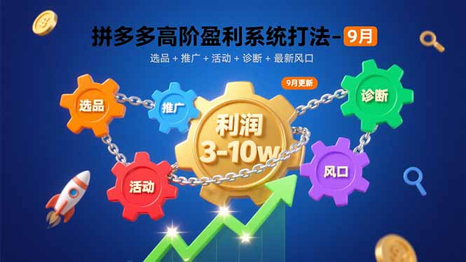 拼多多高阶盈利系统打法-9月：选品+推广+活动+诊断+最新风口，月利润3-10w-小白网创