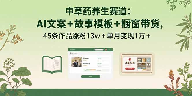 中草药养生赛道：AI文案+故事模板+橱带货，45条作品涨粉13w+单月变现1万+-源码天堂