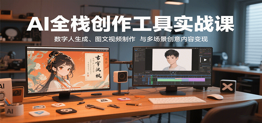 AI全栈创作工具实战课：数字人生成、图文视频制作与多场景创意内容变现-源码天堂