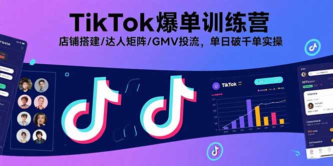 TikTok爆单训练营，店铺搭建/达人矩阵/GMV投流，单日破千单实操-小白网创