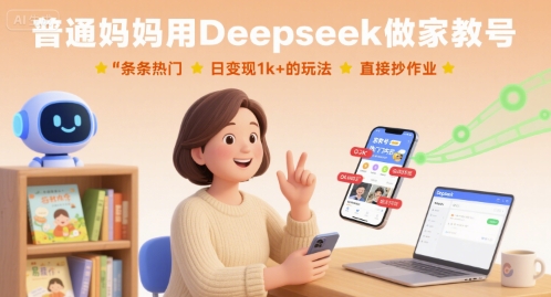 普通妈妈用Deepseek做家教号，条条热门，日变现1k+的玩法，直接抄作业-源码天堂