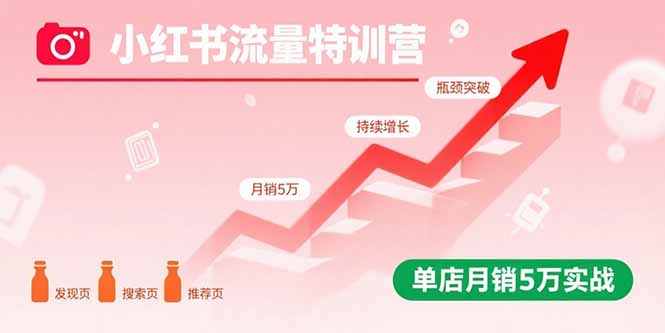 小红书流量特训营：突破流量瓶颈，实现店铺持续增长，单店月销5万实战-源码天堂