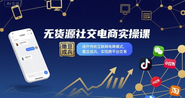 无货源社交电商实操课，绕开传统互联网电商模式，撒豆成兵，实现跨平台交易-源码天堂