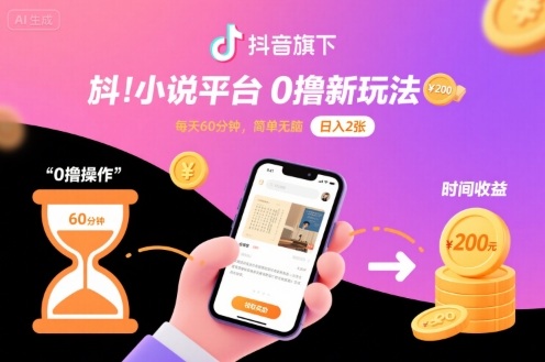 抖音旗下小说平台0撸新玩法，每天挂G60分钟，简单无脑，日入2张【揭秘】-源码天堂