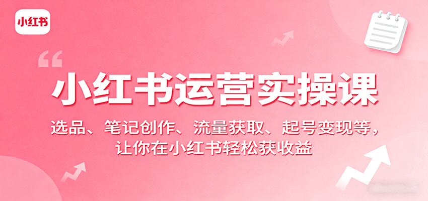 小红书运营实操课：选品、笔记创作、流量获取、起号变现等，让你在小红书轻松获收益-源码天堂