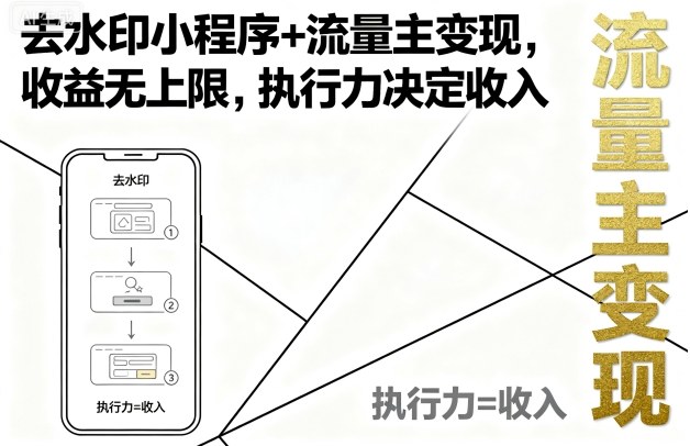 去水印小程序+流量主变现，收益无上限，执行力决定收入-源码天堂
