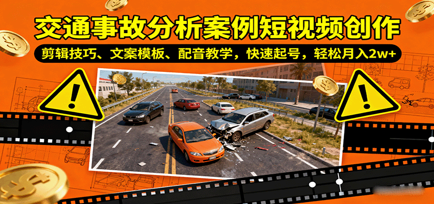 交通事故分析案例短视频创作，剪辑技巧、文案模板、配音教学，快速起号，轻松月入2w+-源码天堂