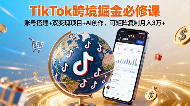 TikTo跨境掘金必修课，账号搭建+双变现项目+AI创作，可矩阵复制月入3万+-源码天堂