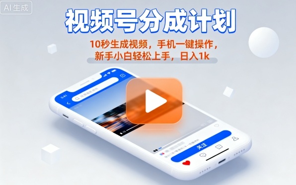 视频号分成计划懒人玩法，10秒生成视频，手机一键操作，新手小白轻松上手，日入1K【揭秘】-源码天堂