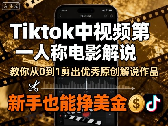 Tiktok中视频第一人称电影解说，教你从0到1剪出一个优秀的原创解说作品，新手也能挣美金-源码天堂