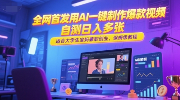 全网首发用AI一键制作爆款视频，自测日入多张，适合大学生宝妈兼职创业，保姆级教程-小白网创