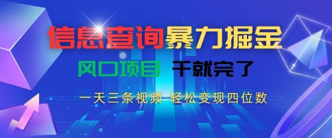 信息查询暴力掘金，一天三条视频，轻松变现四位数，风口项目干就完了【揭秘】-小白网创