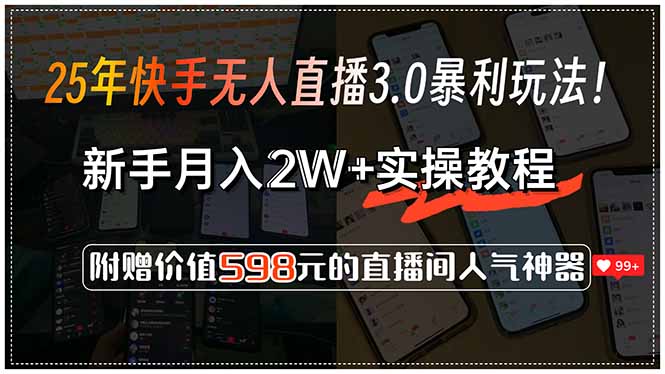 25年快手无人直播3.0暴利玩法！，新手月入2W+实操教程，附赠价值598元…-小白网创