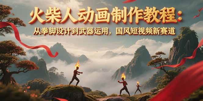 火柴人动画制作教程：从拳脚设计到武器运用，国风短视频新赛道-小白网创
