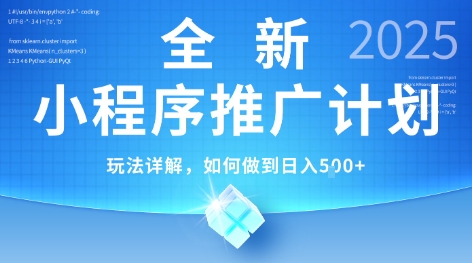2025年最新小程序推广计划，简单操作，独家技术，日均5张+【揭秘】-小白网创