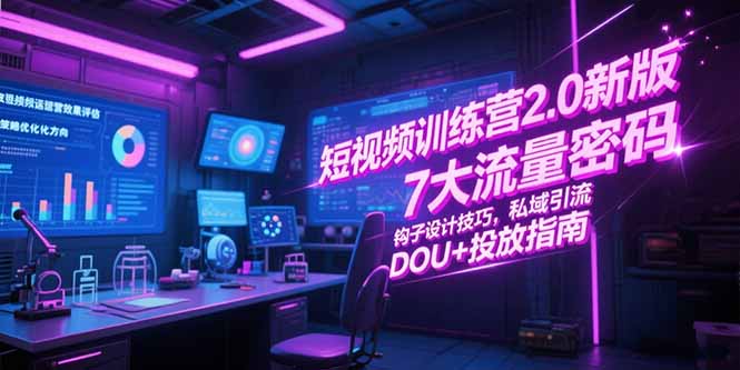 短视频训练营2.0新版，7大流量密码/钩子设计技巧/私域引流/DOU+投放指南-小白网创