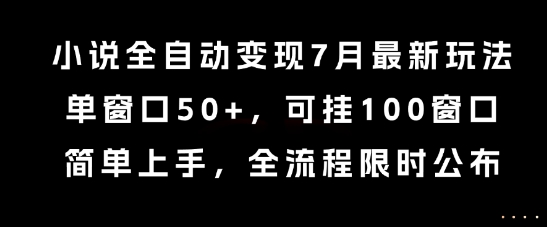 小说全自动变现7月玩法，单窗口50+，可挂100窗口，简单上手，全流程限时公布【揭秘】-小白网创