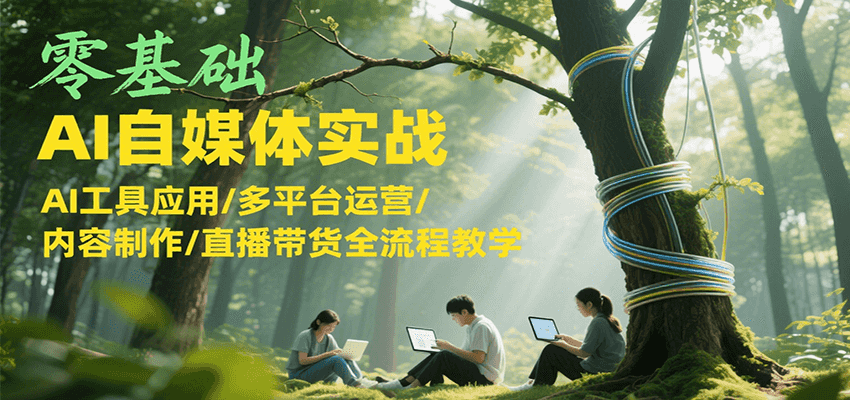 零基础AI自媒体实战，AI工具应用/多平台运营/内容制作/直播带货全流程教学-小白网创