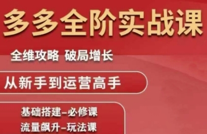 拼多多全阶实战课程，全维攻略，破局增长，从新手到运营高手-源码天堂
